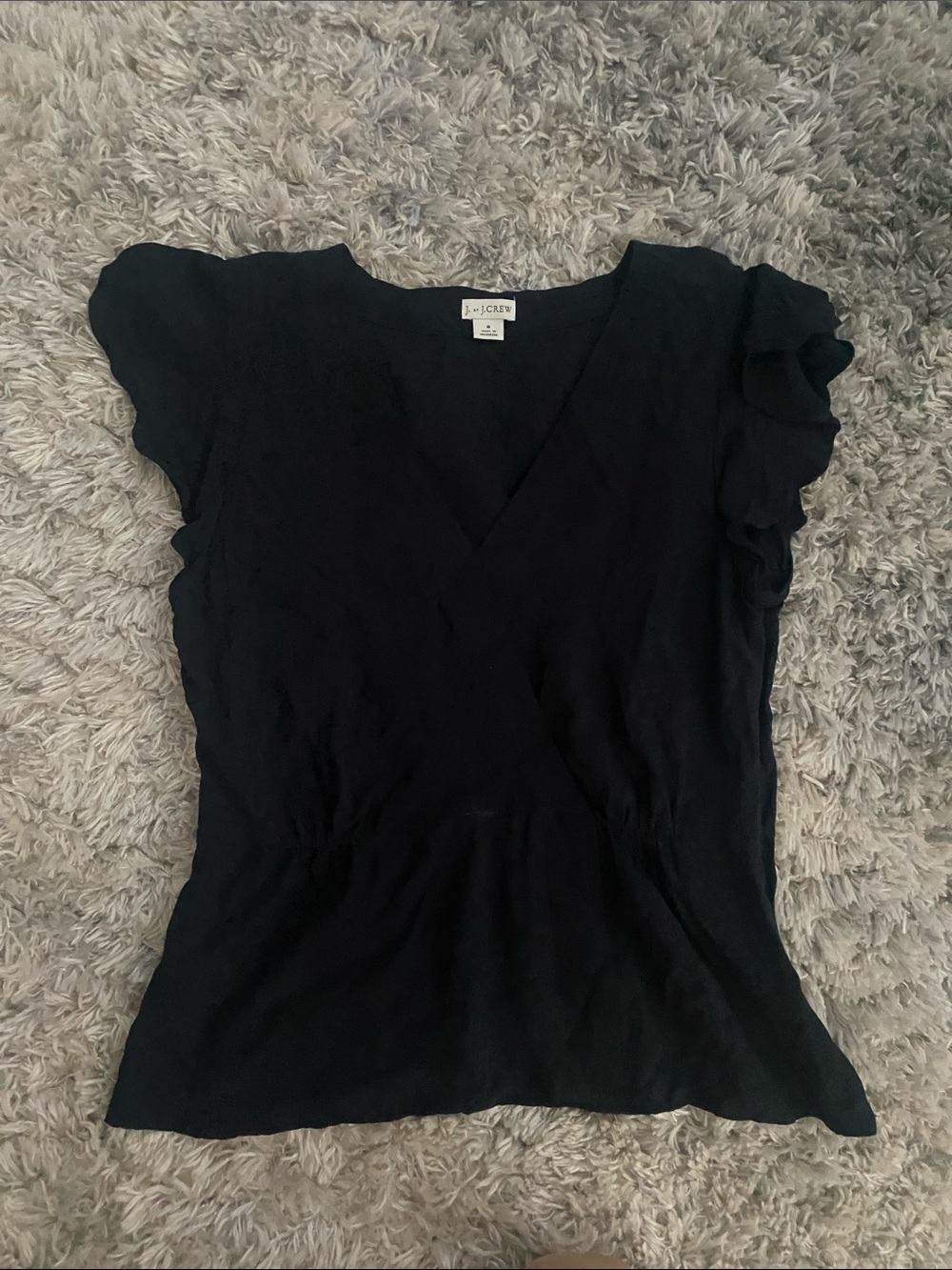 J. Crew Black Ruffle Short-Sleeve Wrap Top